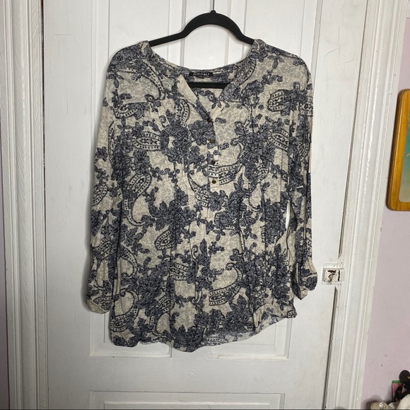 Roz & Ali Tops - 3XL Roz & Ali Navy & White Patterned Shirt